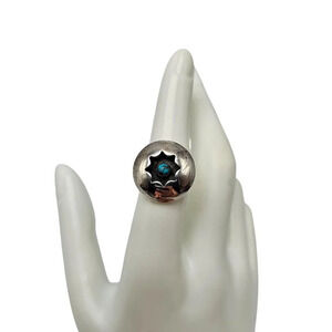 Vintage Sterling Silver Shadowbox Turquoise Starburst Ring Size 6.25